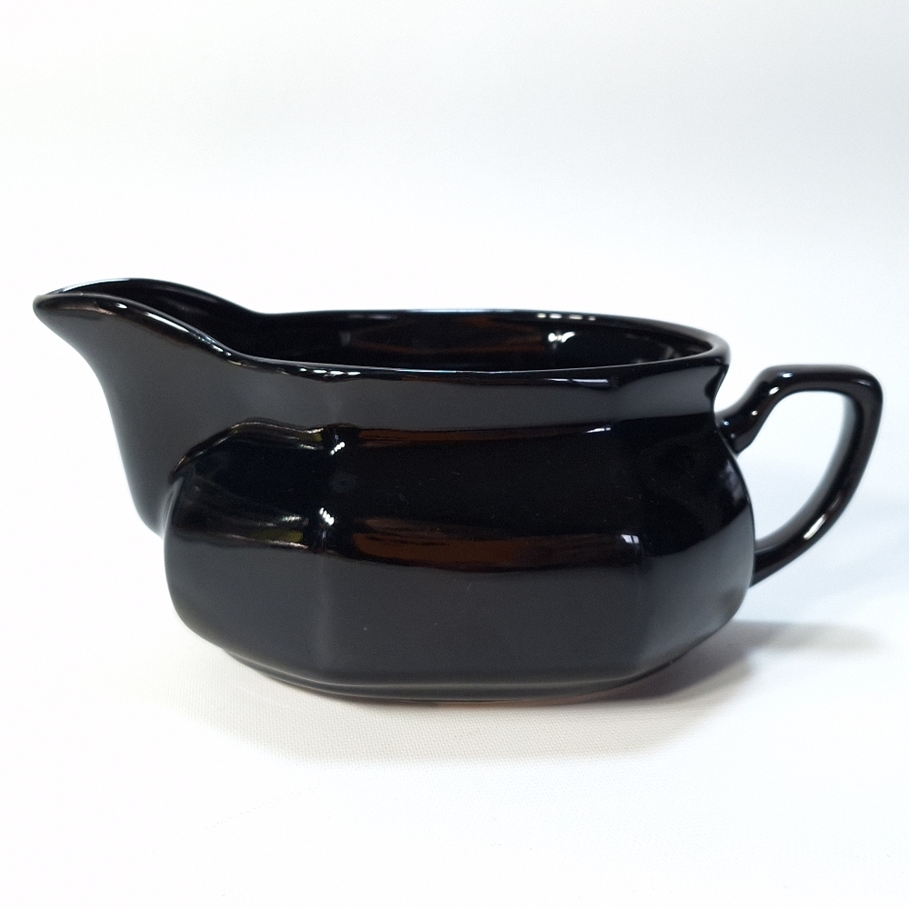 Vintage Black Octagon Shaped Gravy Boat  Dish